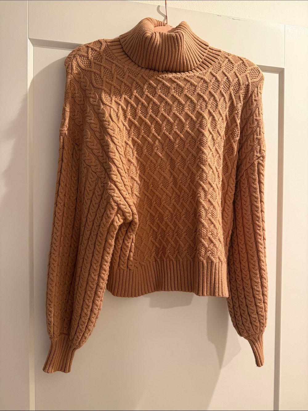 Turtleneck Cable Knit Sweater - Camel